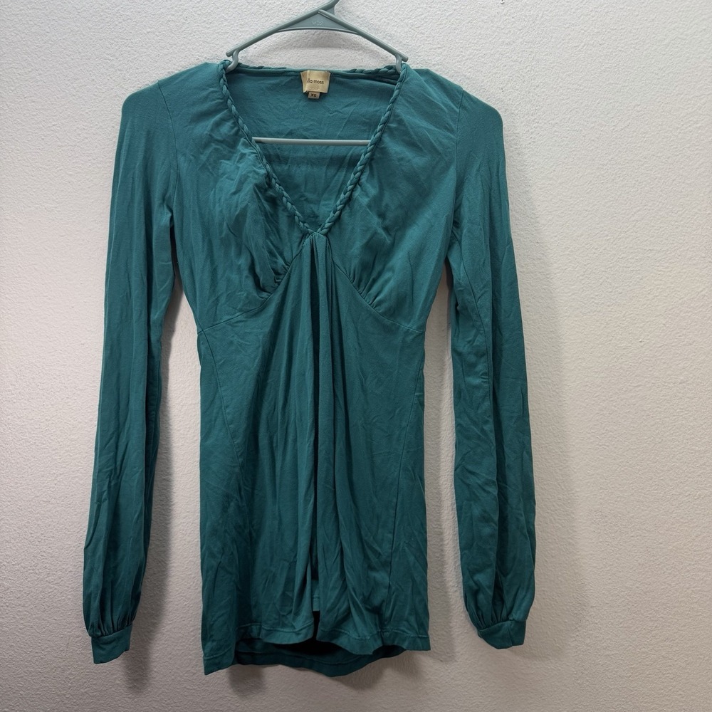Ella Moss Anthropologie Babydoll Top Y2K Elena Bella Style Long‎ Sleeve Teal XS